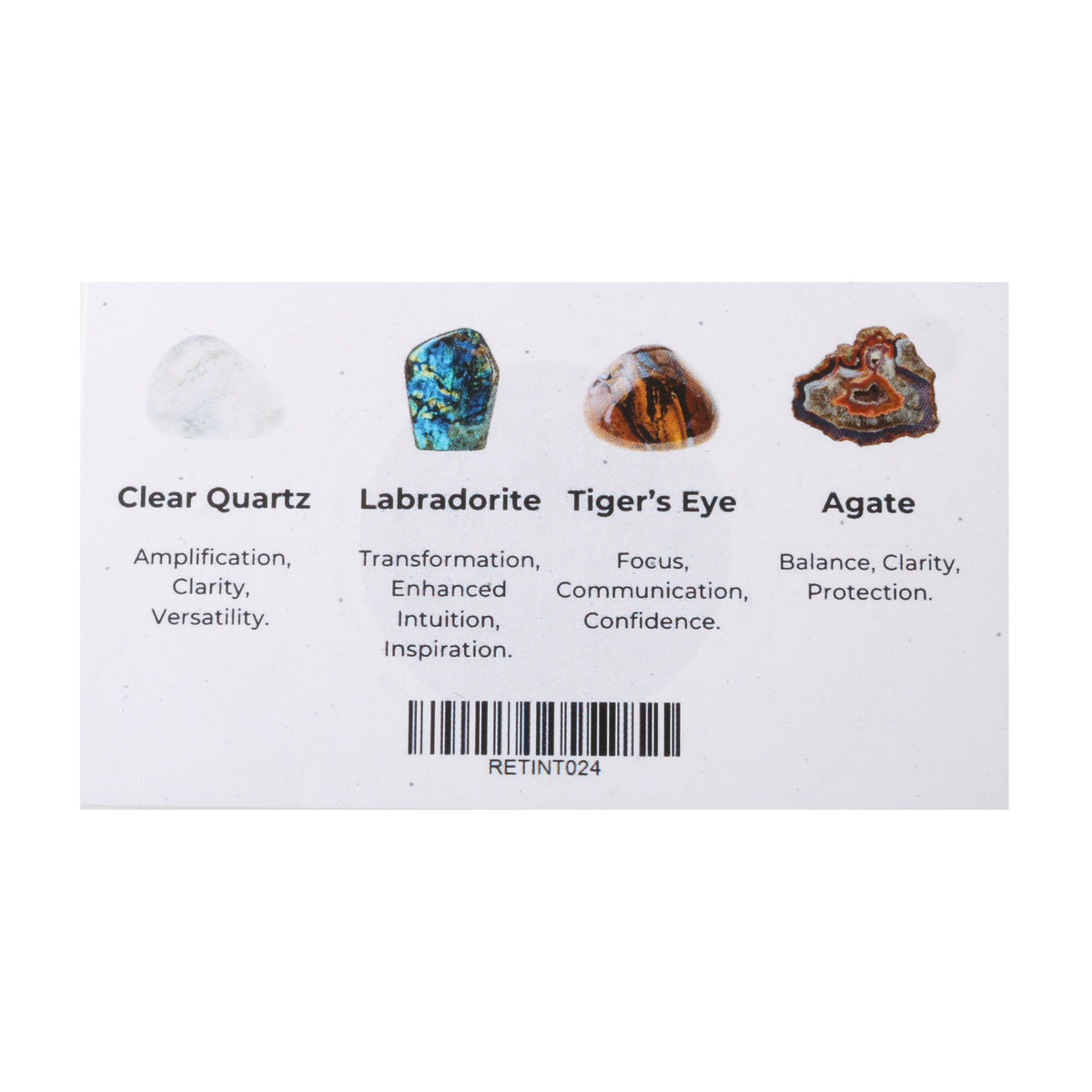 Zodiac crystal collection, set of four stones with description card, alternate view