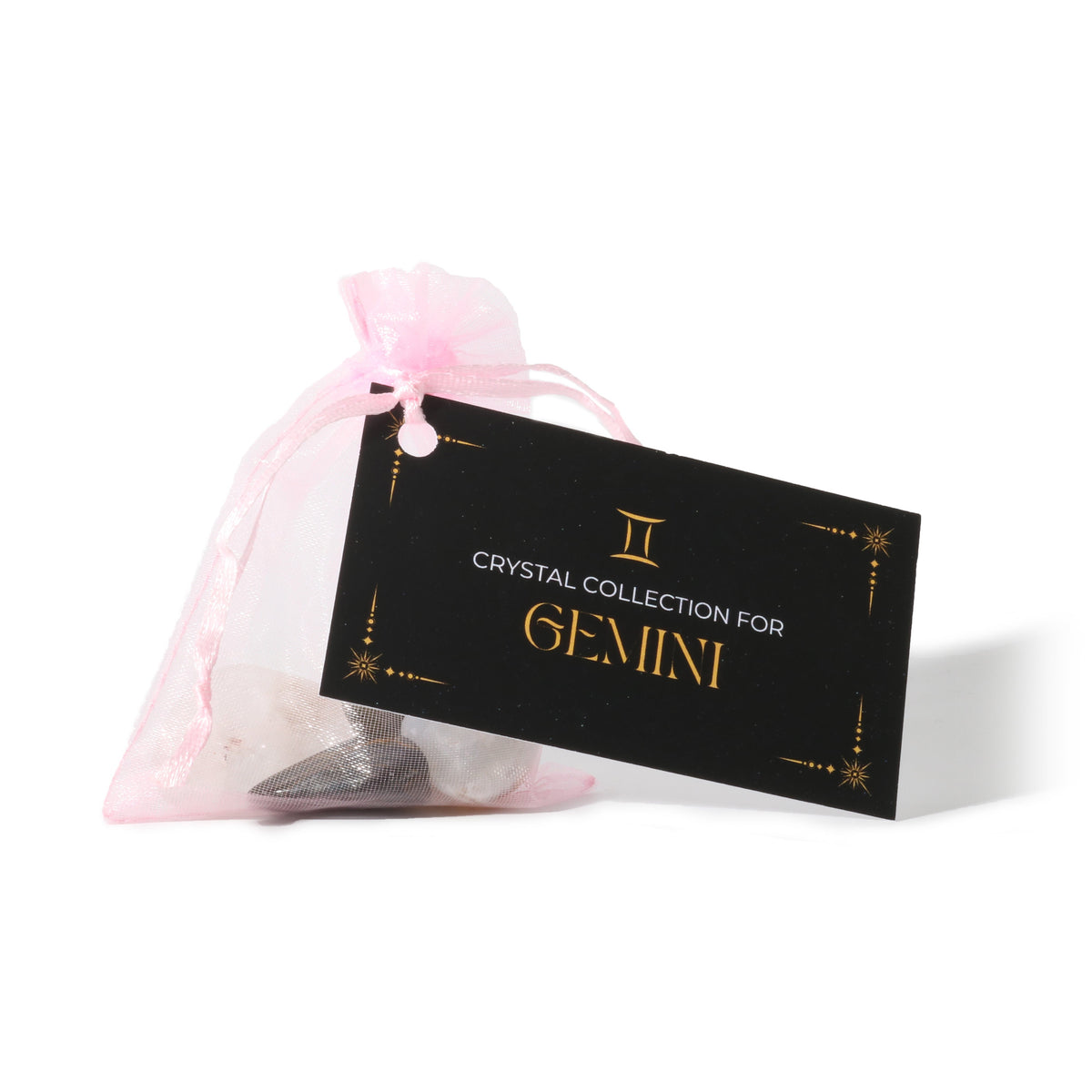 Zodiac crystal collection, set of four stones with description card in Gemini