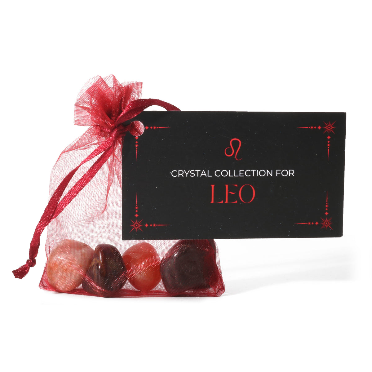 Zodiac crystal collection, set of four stones with description card in Leo