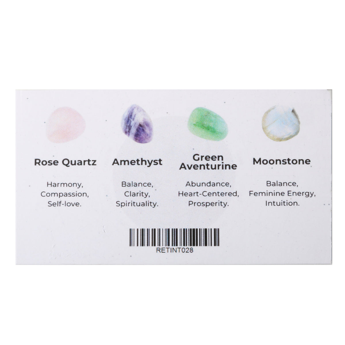 Zodiac crystal collection, set of four stones with description card, alternate view