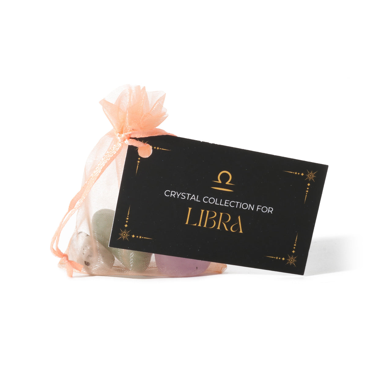 Zodiac crystal collection, set of four stones with description card in Libra