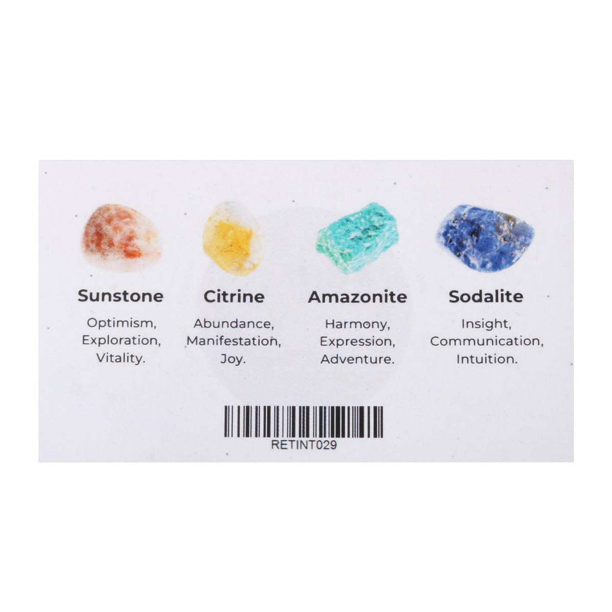 Zodiac crystal collection, set of four stones with description card, alternate view