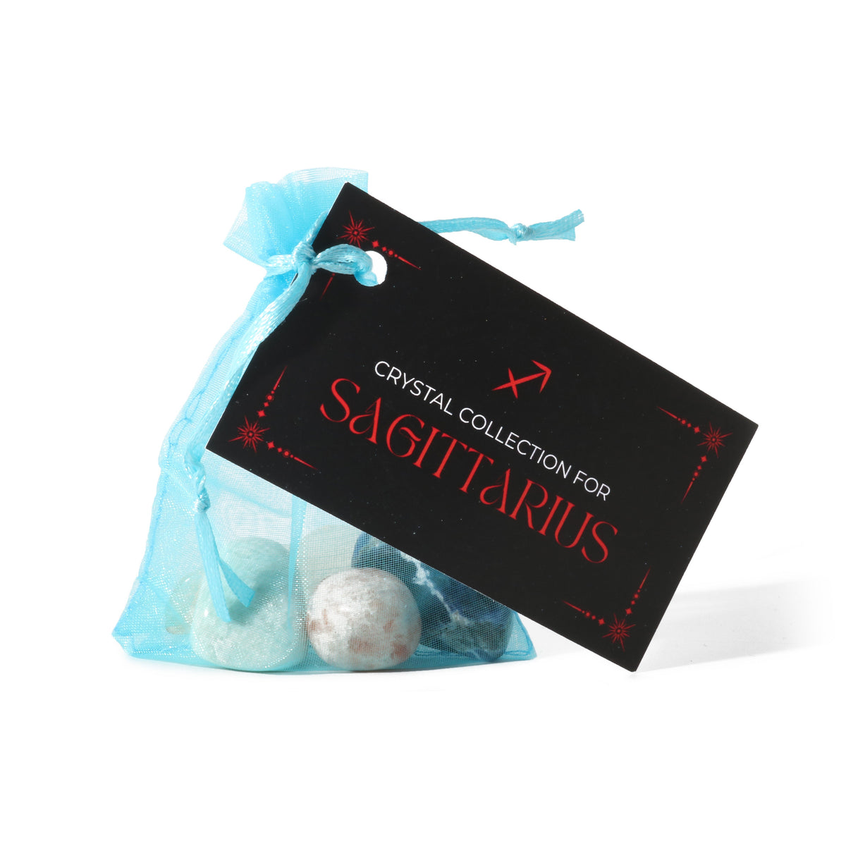 Zodiac crystal collection, set of four stones with description card in Sagittarius