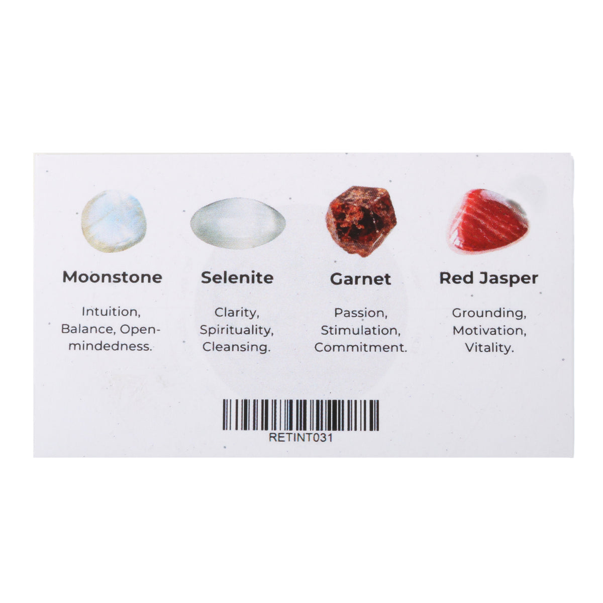 Zodiac crystal collection, set of four stones with description card, alternate view