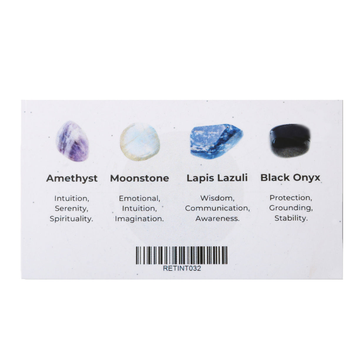 Zodiac crystal collection, set of four stones with description card, alternate view