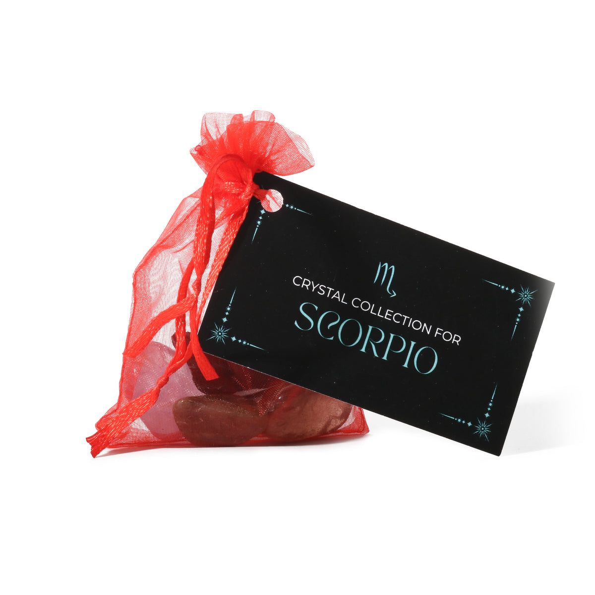 Zodiac crystal collection, set of four stones with description card in Scorpio