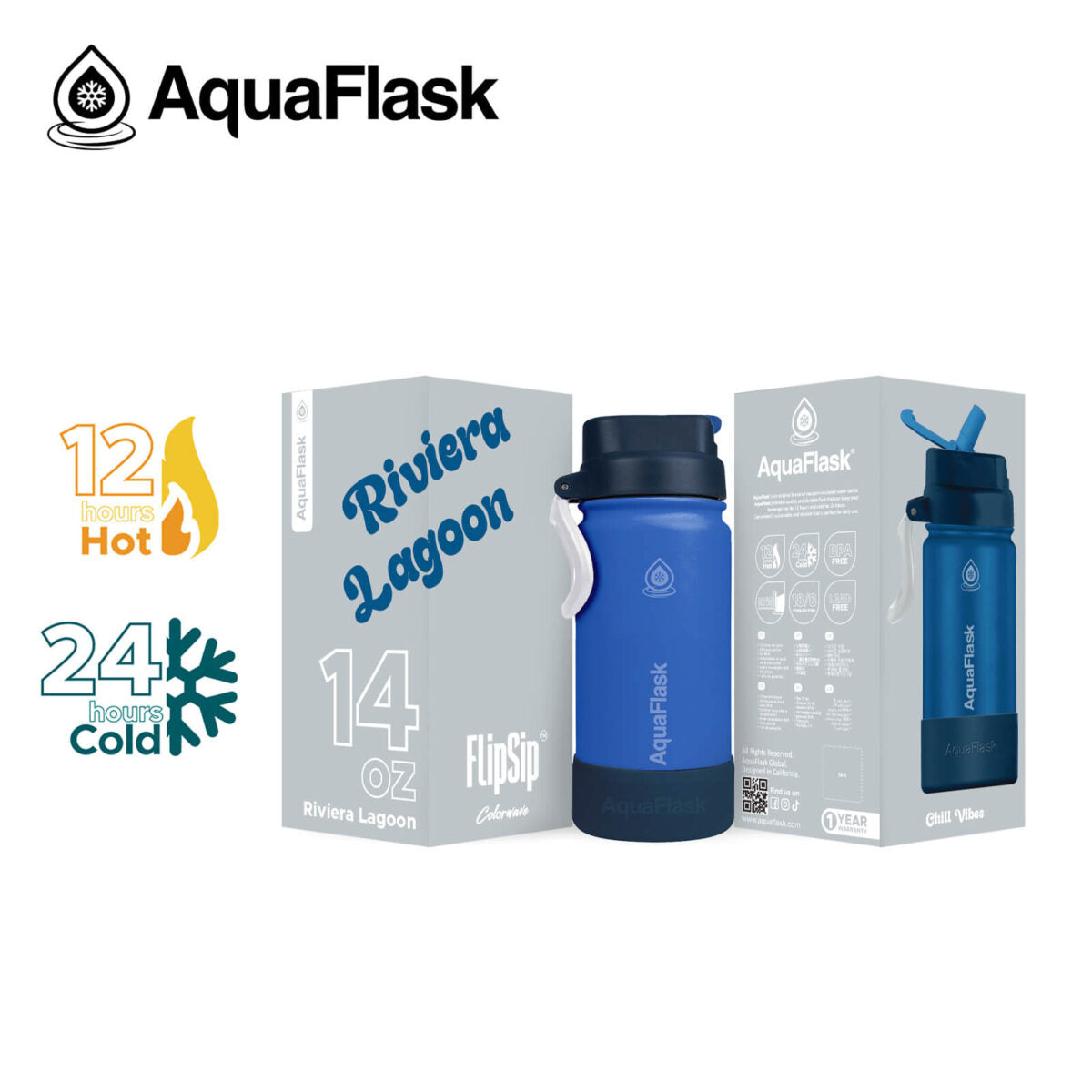 AquaFlask Kids FlipSip 14oz water bottle in Riviera Lagoon