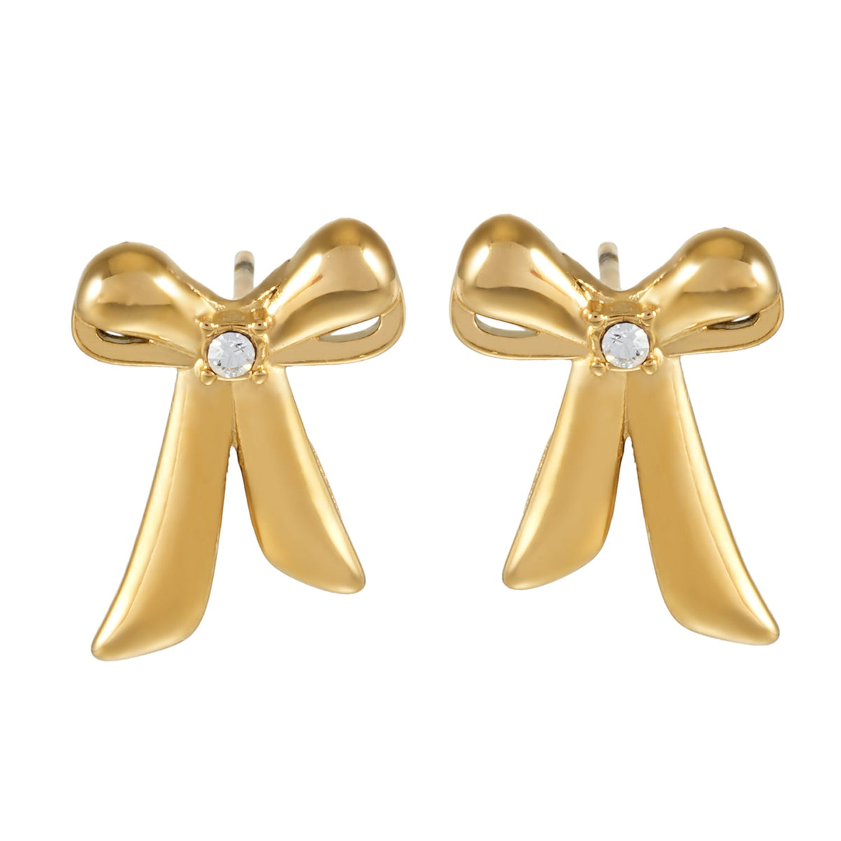 HACKNEY NINE SAMANTHA gold bow stud earrings with solitaire zirconia