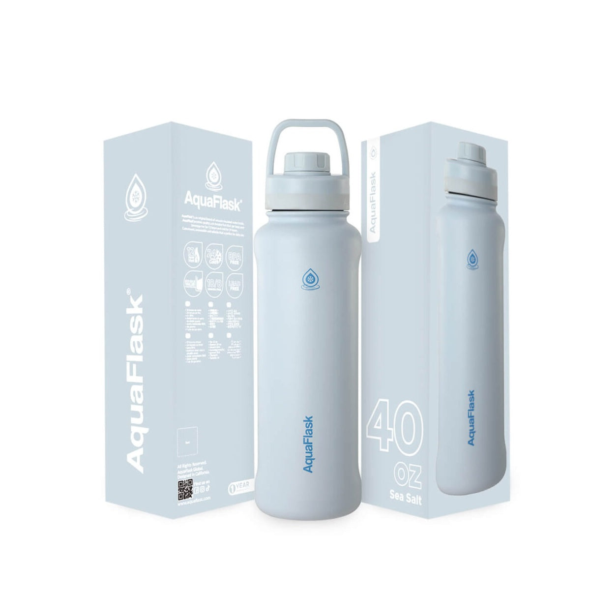 AquaFlask 40oz stainless steel water bottle with sports lid in Sea Salt