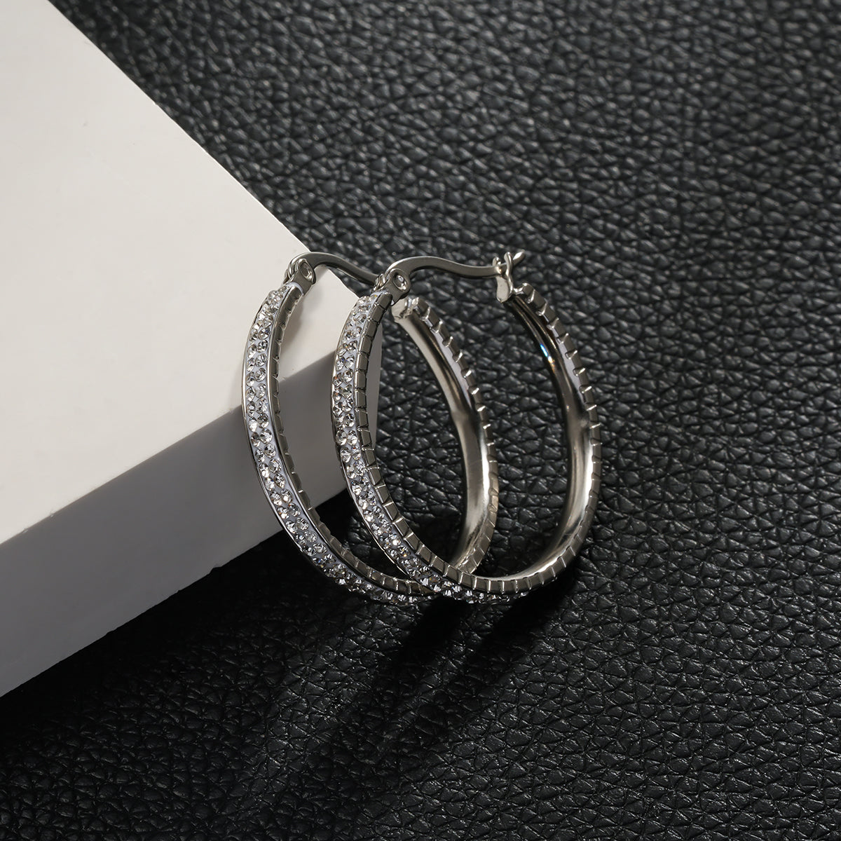 HACKNEY NINE YARA silver hoop earrings with pavé zirconia all the way around, alternate view