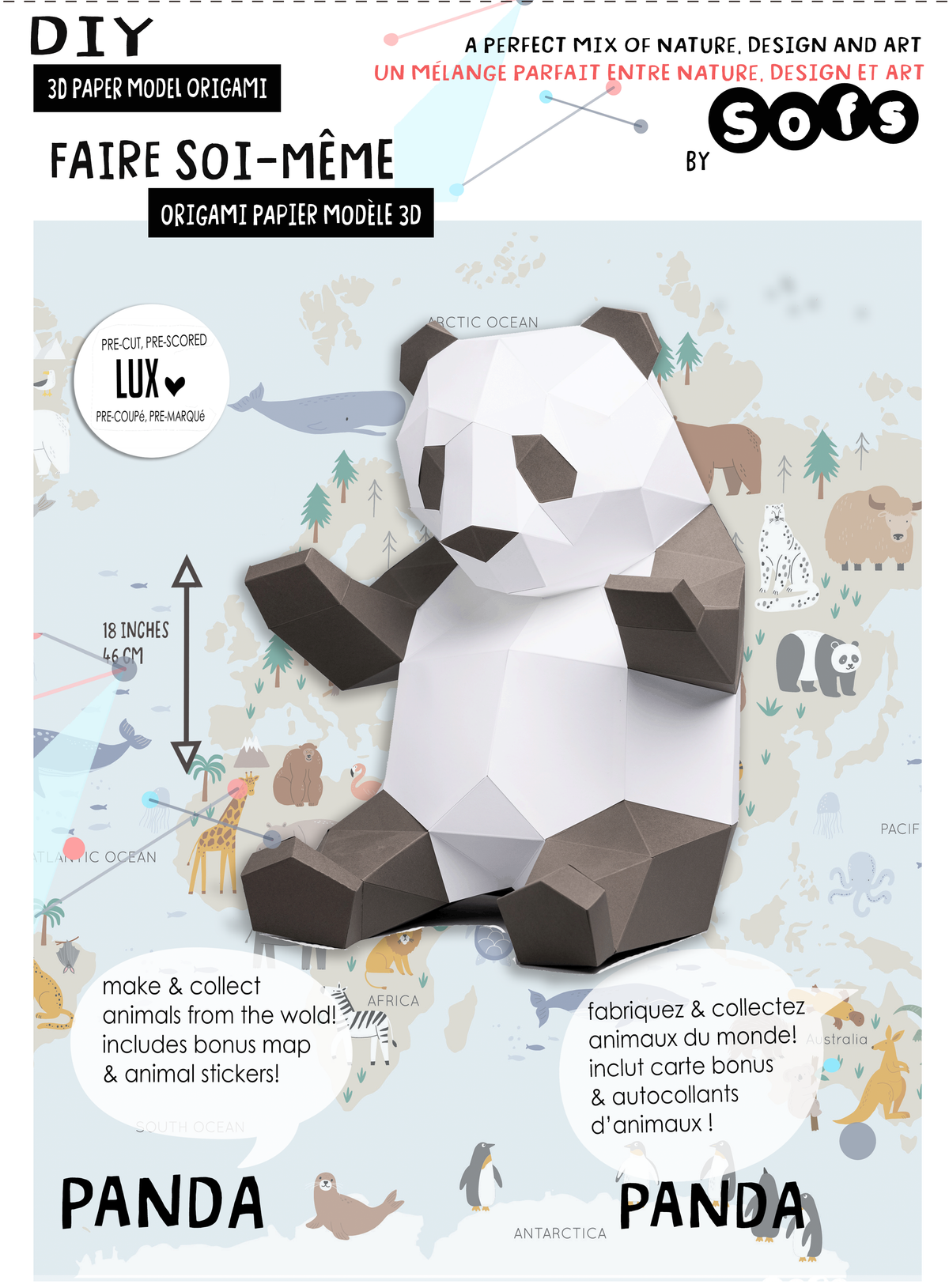 Sofs DIY 3D paper panda model kit, alternate view