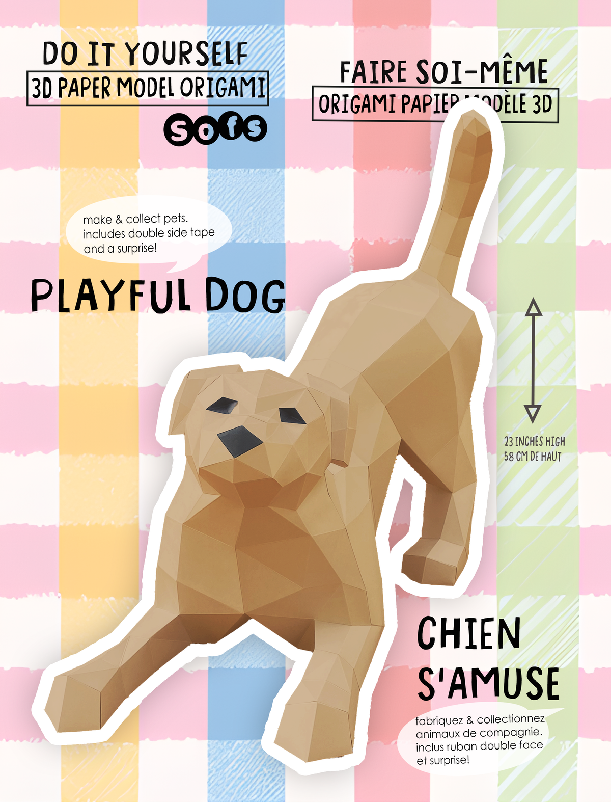 Sofs DIY 3D paper playful dog model kit, alternate view