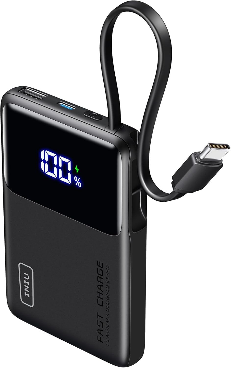 INIU slim 10,000mAh power bank with built-in USB-C cable