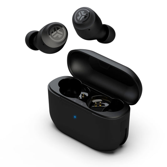 JLab Go Air Pop+ true wireless earbuds in black with charging case