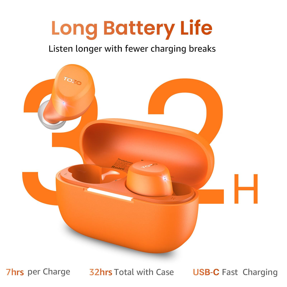 TOZO A1 wireless Bluetooth earbuds with charging case, alternate view