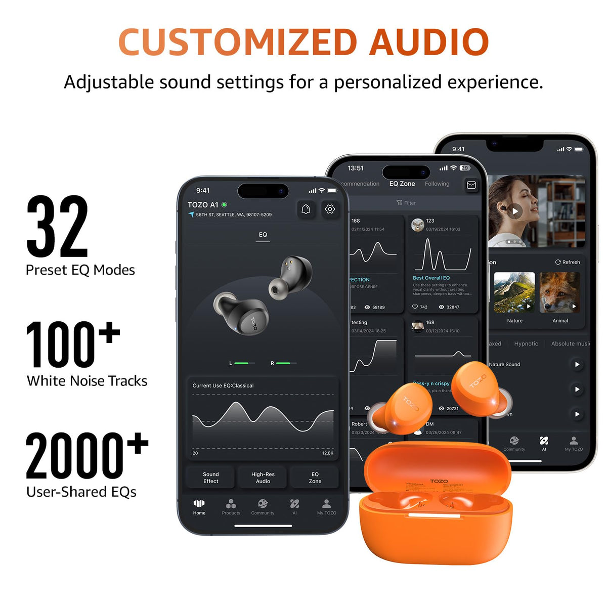 TOZO A1 wireless Bluetooth earbuds with charging case, alternate view