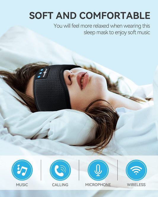 MUSICOZY Bluetooth sleep headphones eye mask in matte black, alternate view