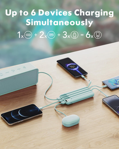 Charmast slim 10,000mAh power bank with built-in charging cables, alternate view