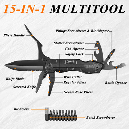 RoverTac 15-in-1 pocket multitool with pliers and nylon sheath, alternate view