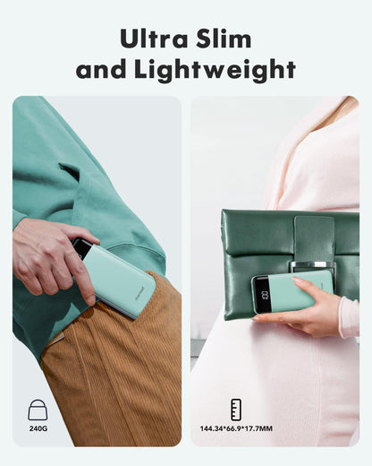Charmast slim 10,000mAh power bank with built-in charging cables, alternate view