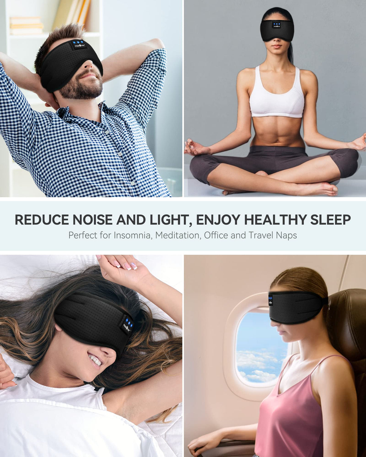 MUSICOZY Bluetooth sleep headphones eye mask in matte black, alternate view