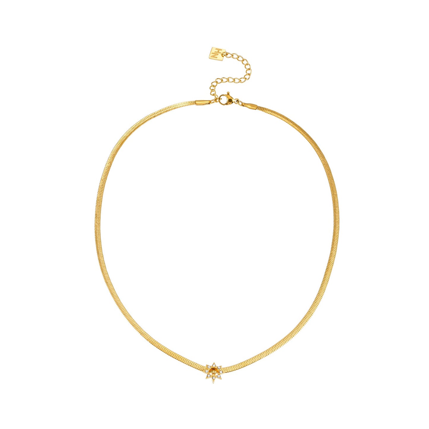 AGULHAS Gold: Celestial Elegance - Snake Skin Chain Necklace with Zirconia Embedded Star Charm