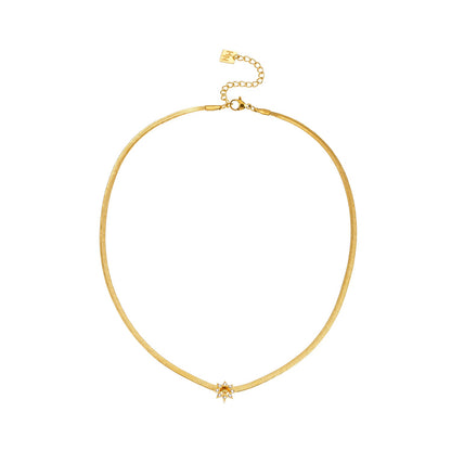 AGULHAS Gold: Celestial Elegance - Snake Skin Chain Necklace with Zirconia Embedded Star Charm