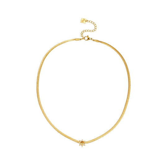 AGULHAS Gold: Celestial Elegance - Snake Skin Chain Necklace with Zirconia Embedded Star Charm