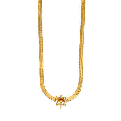 AGULHAS Gold: Celestial Elegance - Snake Skin Chain Necklace with Zirconia Embedded Star Charm