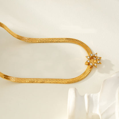 AGULHAS Gold: Celestial Elegance - Snake Skin Chain Necklace with Zirconia Embedded Star Charm