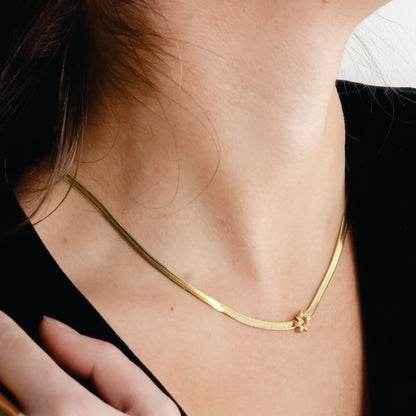 AGULHAS Gold: Celestial Elegance - Snake Skin Chain Necklace with Zirconia Embedded Star Charm