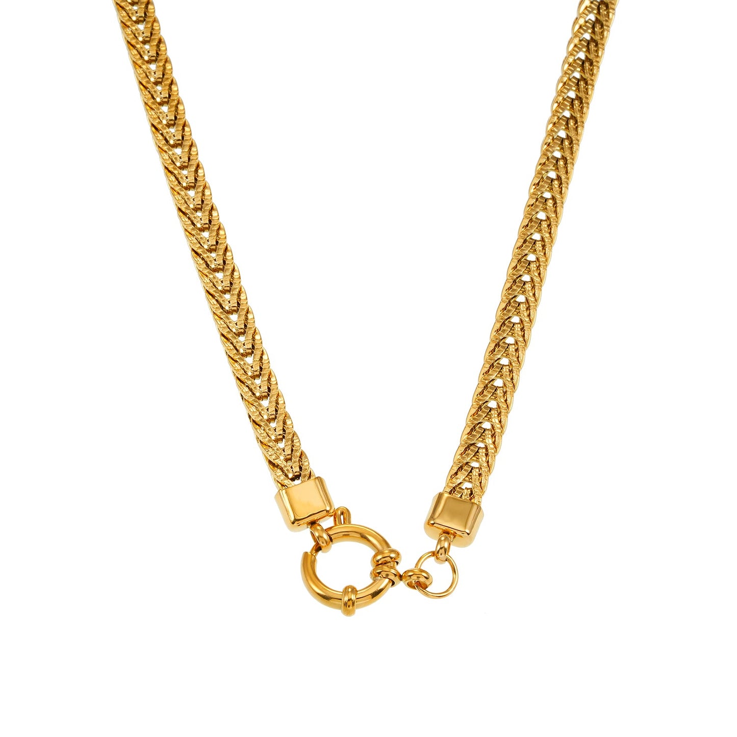 ALICE Gold: Chunky Link Chain Necklace with Ring Fastener Pendant