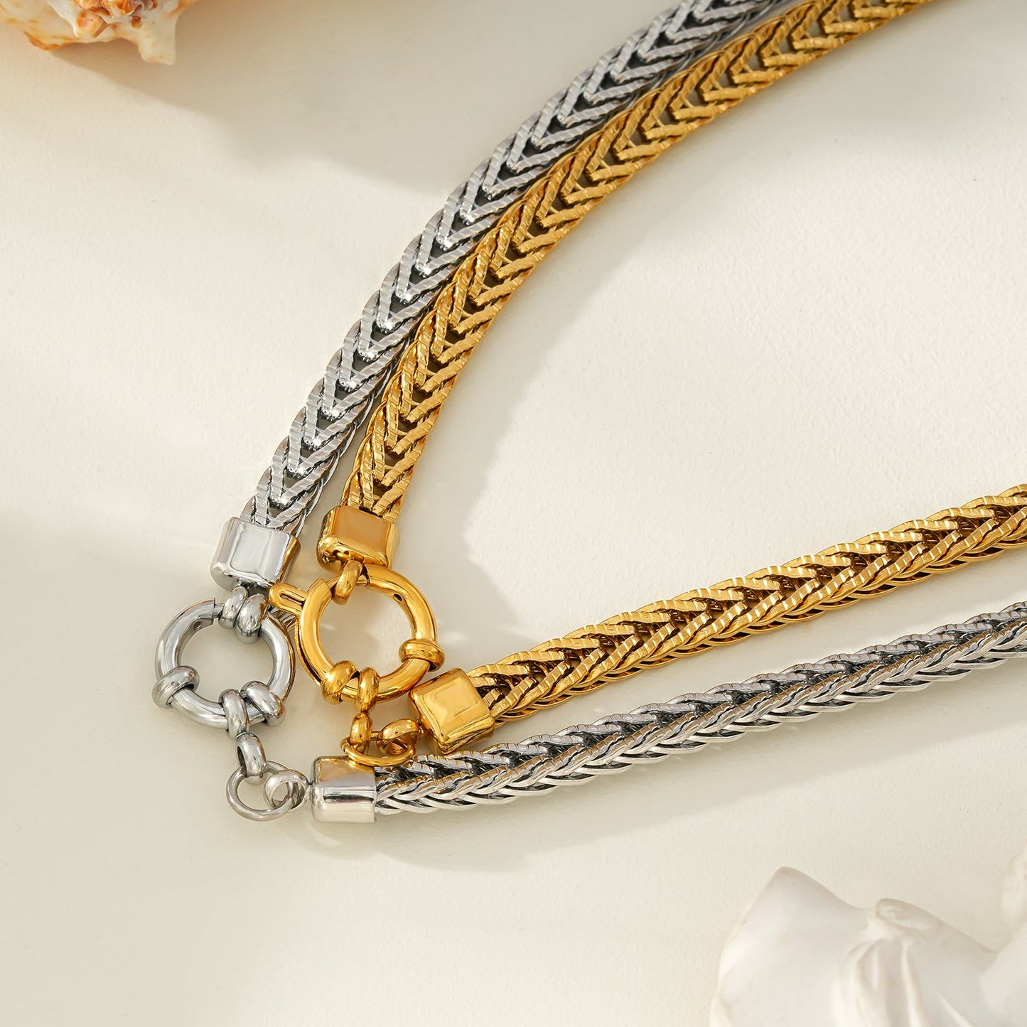 ALICE Silver (White Gold): Chunky Link Chain Necklace with Ring Fastener Pendant