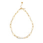 ELOPPINA Gold Necklace: Paper Clip Chain with Zirconia Accents & a Freshwater Pearl Charm