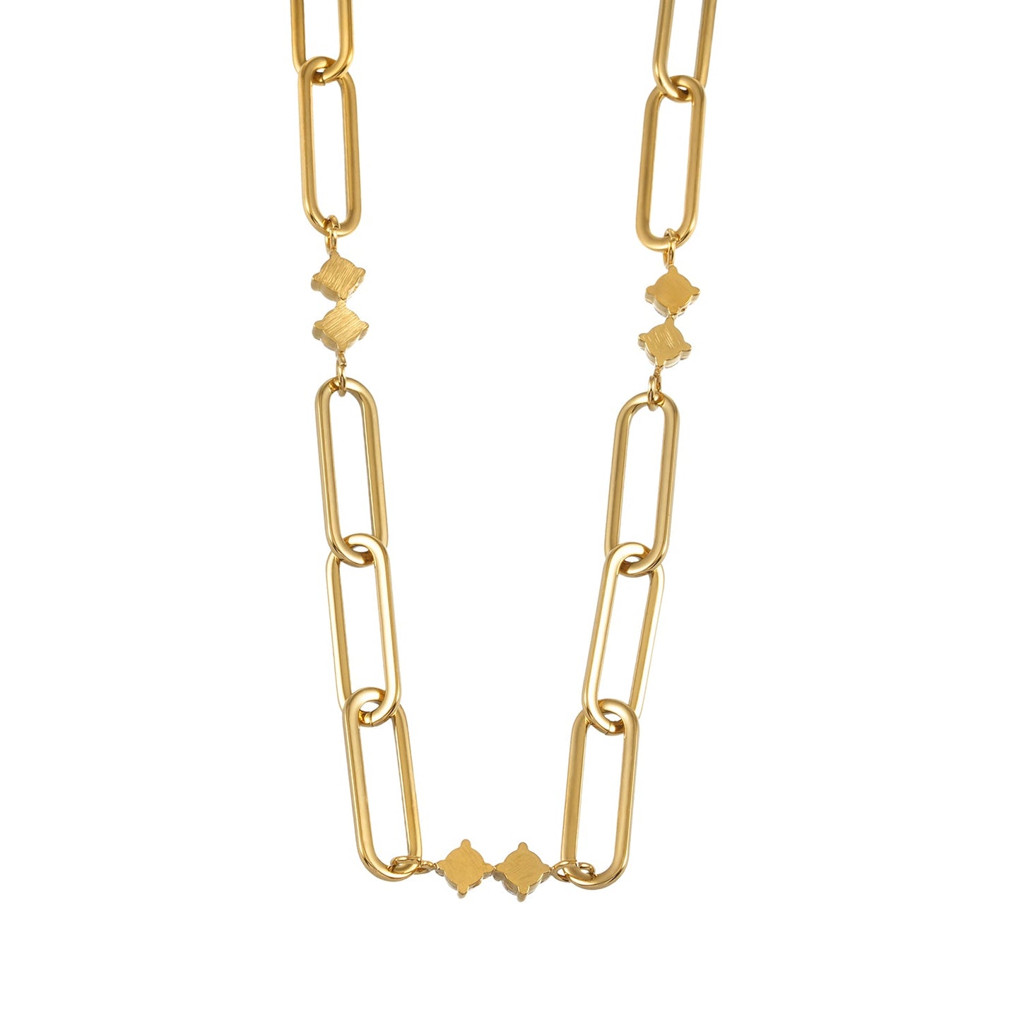 ELOPPINA Gold Necklace: Paper Clip Chain with Zirconia Accents & a Freshwater Pearl Charm