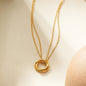 ELVIRA Gold: Double Chain Dainty Necklace with Intertwined 3-Ring Pendant – Symbol of Love, Unity & Eternity