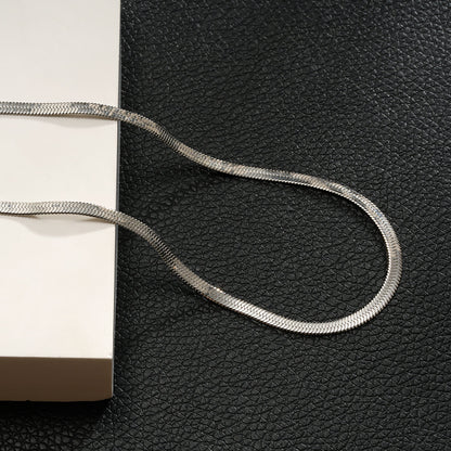 FRYDA Silver Toned (White Gold): Snake Skin Textured Mid Width Chain Necklace