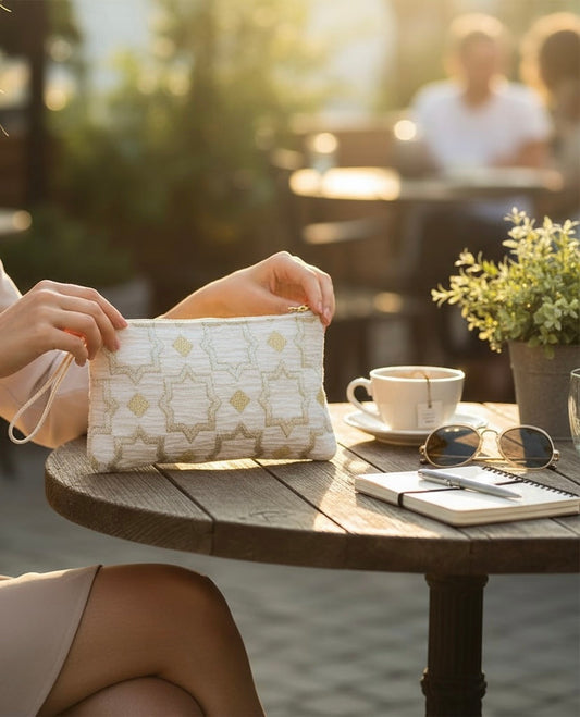 Brocade White Pouch (2 sizes available)