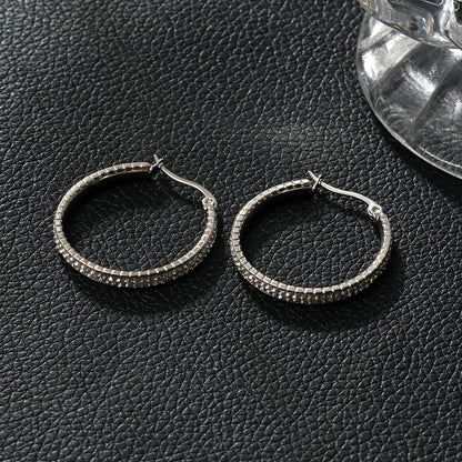 YARA Silver (White Gold): 'Pavé All the Way' Zirconia Hoop Earrings (Regular Size)