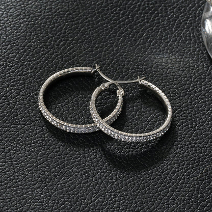 YARA Silver (White Gold): 'Pavé All the Way' Zirconia Hoop Earrings (Regular Size)