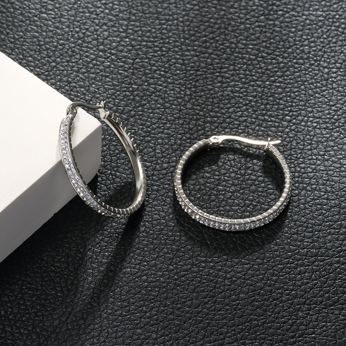 YARA Silver (White Gold): 'Pavé All the Way' Zirconia Hoop Earrings (Regular Size)