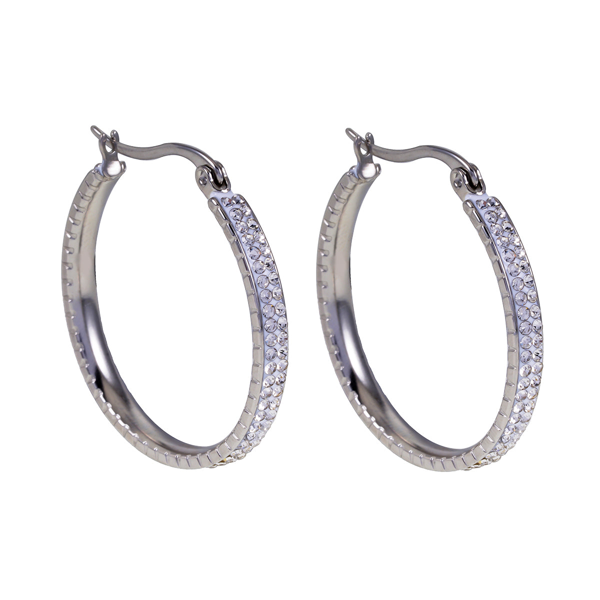 YARA Silver (White Gold): 'Pavé All the Way' Zirconia Hoop Earrings (Regular Size)